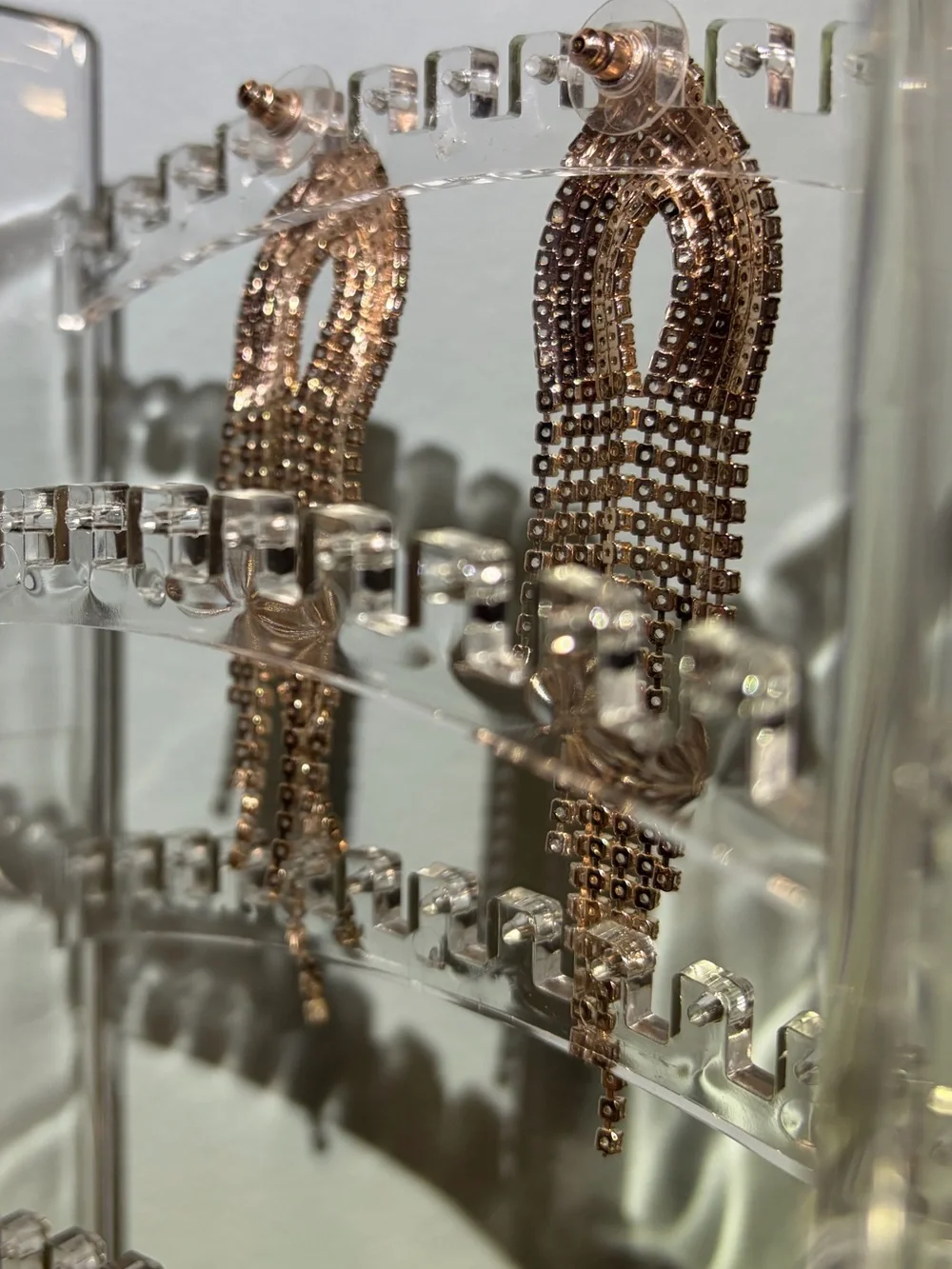 NWOT Rose Gold Crystal Fringe Drop Dangly Chandelier Pierced Earrings